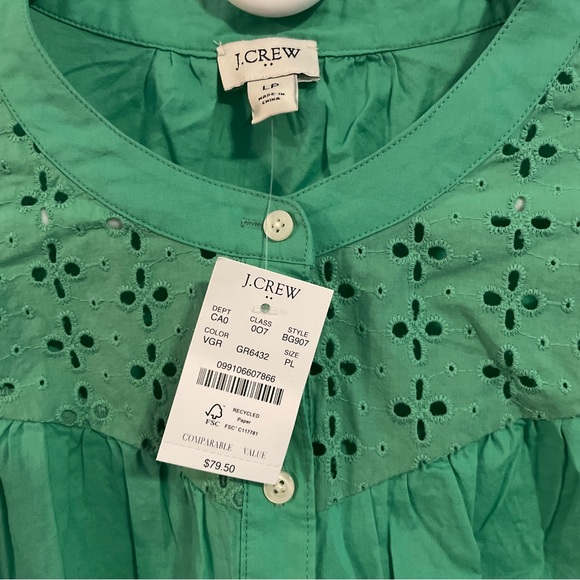 NWT J. Crew Mixed-Media Eyelet Button Front Top Size Petite Large (PL) - Picture 5 of 7